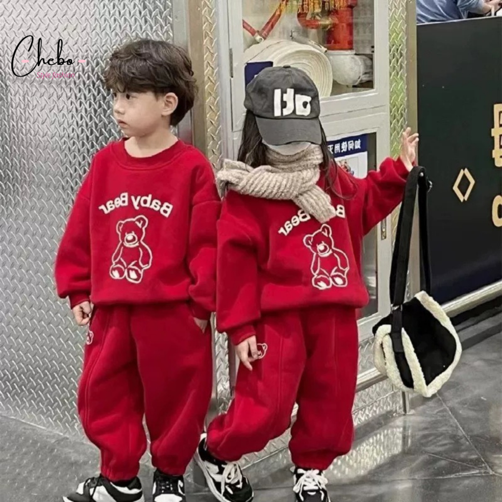 Combo 2 bộ nỉ cho bé trần bông không xù siêu ấm, Quần áo mùa thu đông cho bé gái bé trai hot hit phong cách Hàn Quốc
