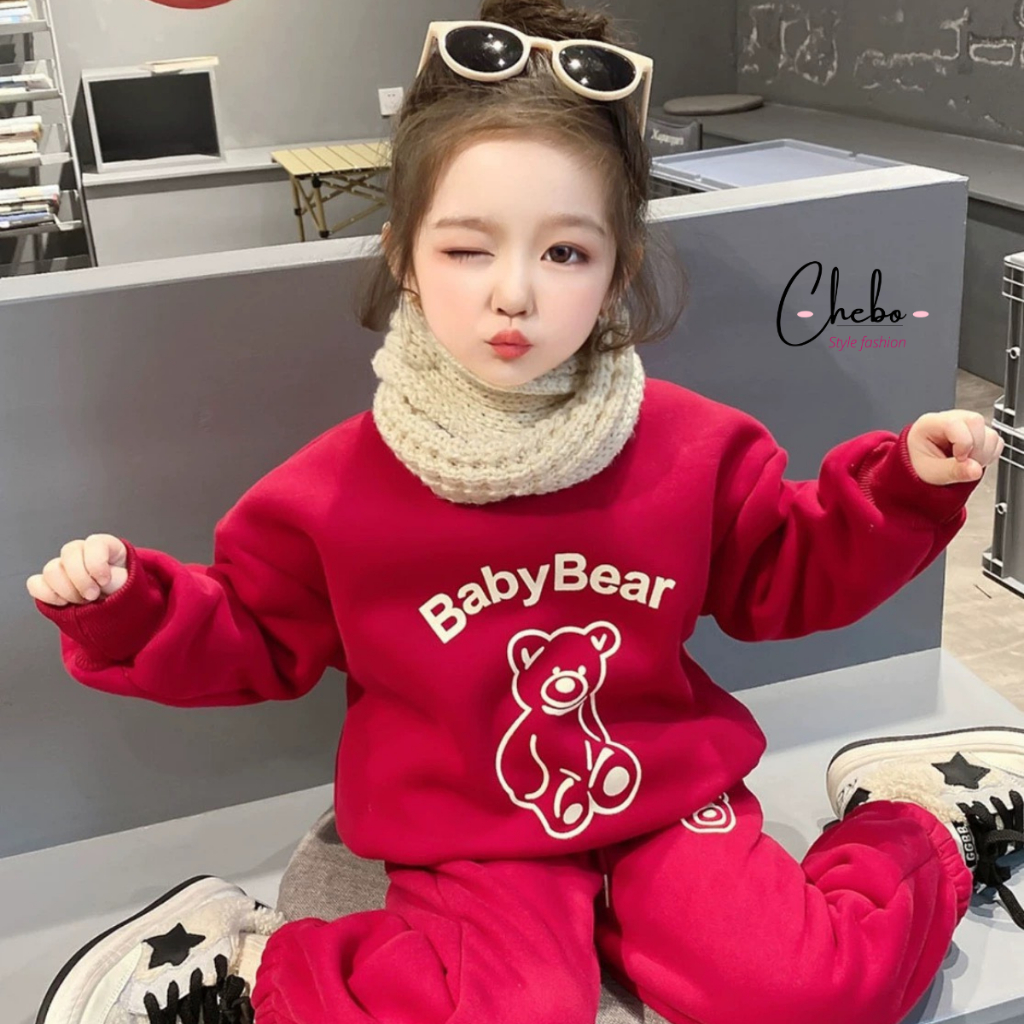 Combo 2 bộ nỉ cho bé trần bông không xù siêu ấm, Quần áo mùa thu đông cho bé gái bé trai hot hit phong cách Hàn Quốc