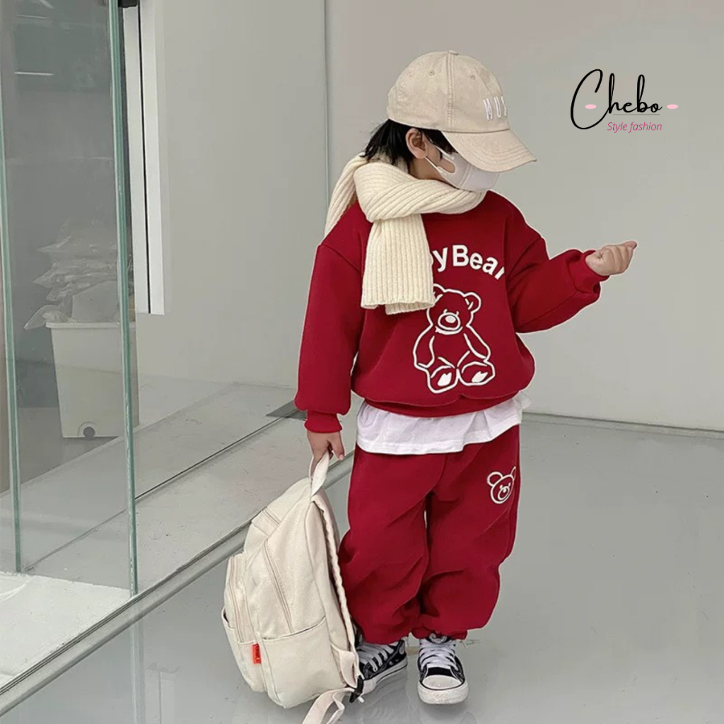 Combo 2 bộ nỉ cho bé trần bông không xù siêu ấm, Quần áo mùa thu đông cho bé gái bé trai hot hit phong cách Hàn Quốc