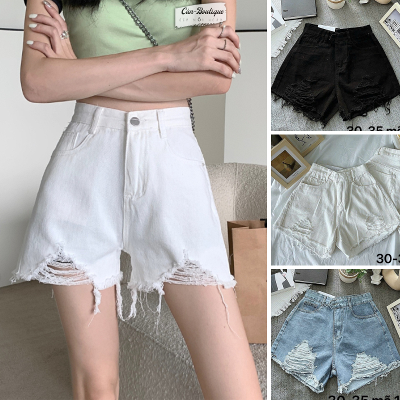 Quần Short Jeans Trắng 𝐁𝐈𝐆 𝐒𝐈𝐙𝐄 lưng cao rách kiểu bền đẹp dễ phối đồ Cunboutique MSCN5