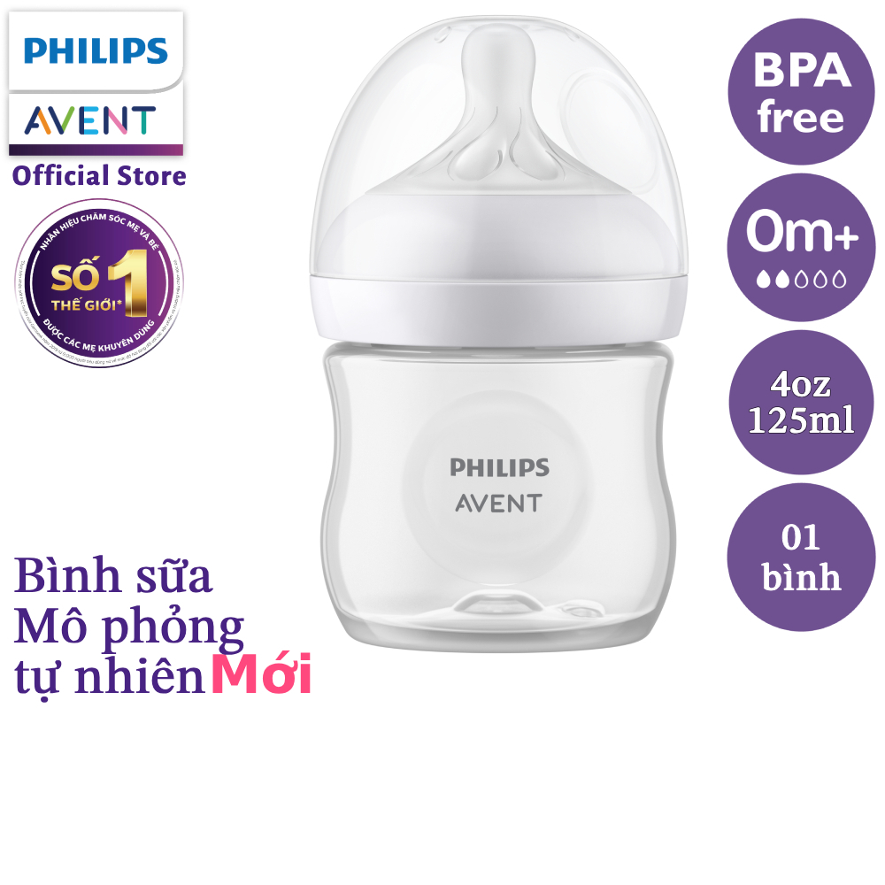 Philips Avent Bình sữa mô phỏng tự nhiên 125ml mới (núm ty phản ứng tự nhiên) SCY900/01