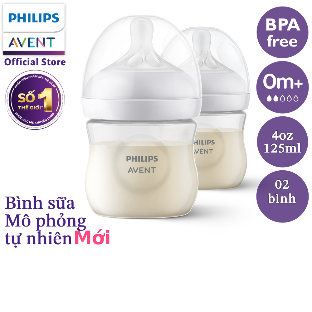 Philips Avent Hộp 02 Bình sữa mô phỏng tự nhiên 125ml mới (núm ty phản ứng tự nhiên) SCY900/02