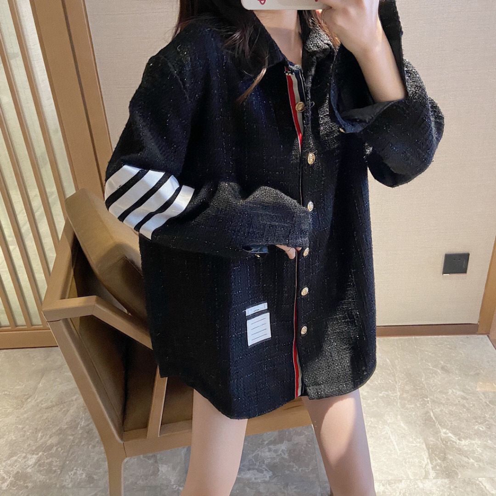 Áo khoác vải dạ đan kim tuyến thêu 4 sọc trắng tay Siêu Hot 2023 -2024