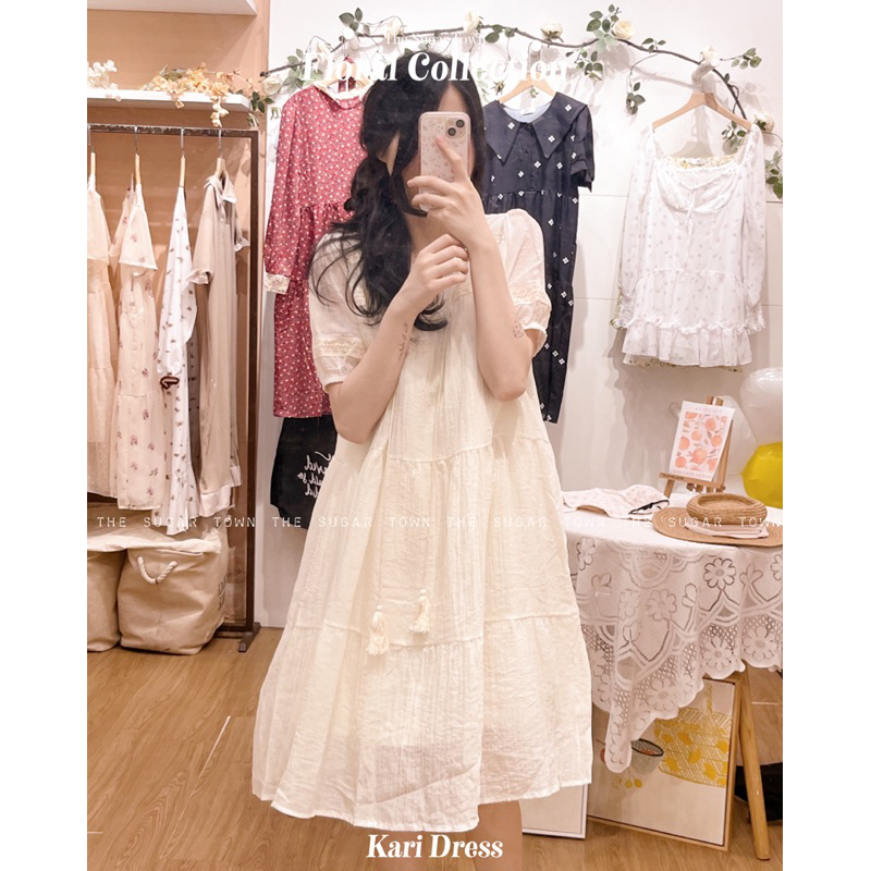 Kari Dress váy đũi phối ren siêu xinh SugarTown