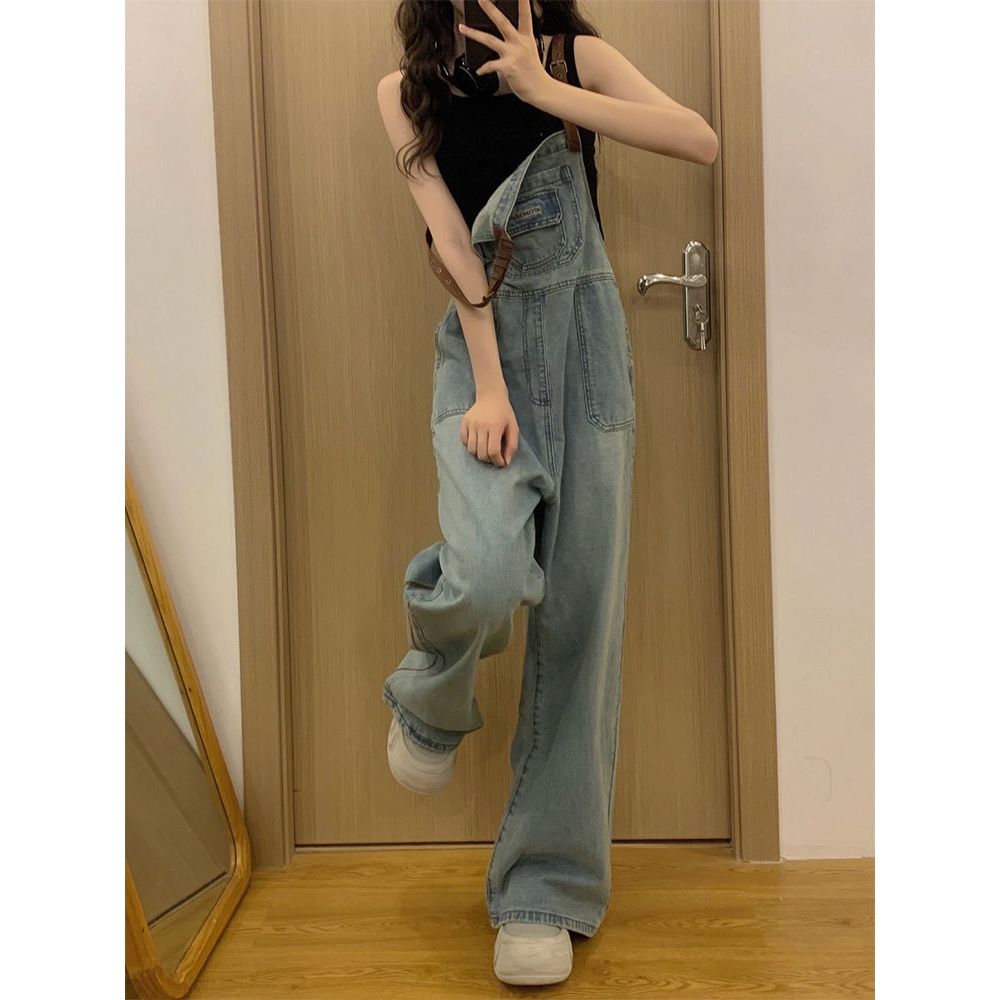 𝗺𝗶𝗲 𝘀𝘁𝘂𝗱𝗶𝗼 - SẴN Yếm quần bò dài dáng rộng mix quai nâu