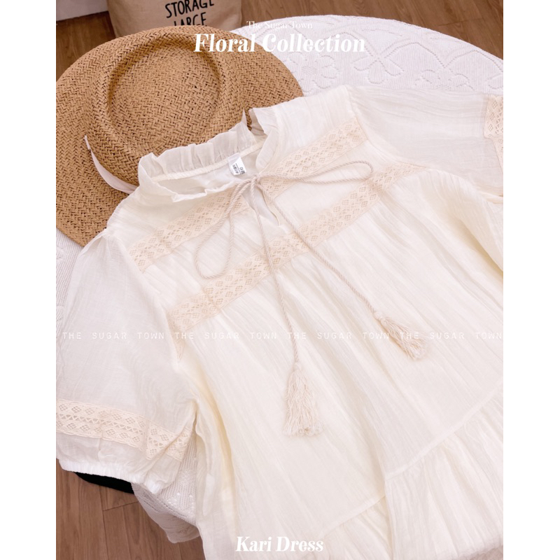 Kari Dress váy đũi phối ren siêu xinh SugarTown