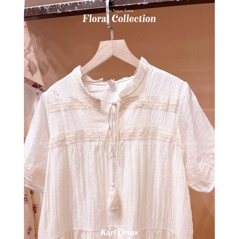 Kari Dress váy đũi phối ren siêu xinh SugarTown