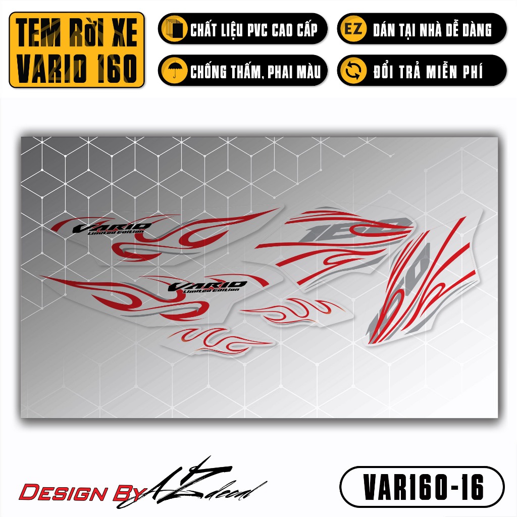 Decal Rời Dán Xe Vario 160 2023 | VAR160-16 | Team Tem Hình Dán Xe Máy Chống Thấm Nước Chống Xước