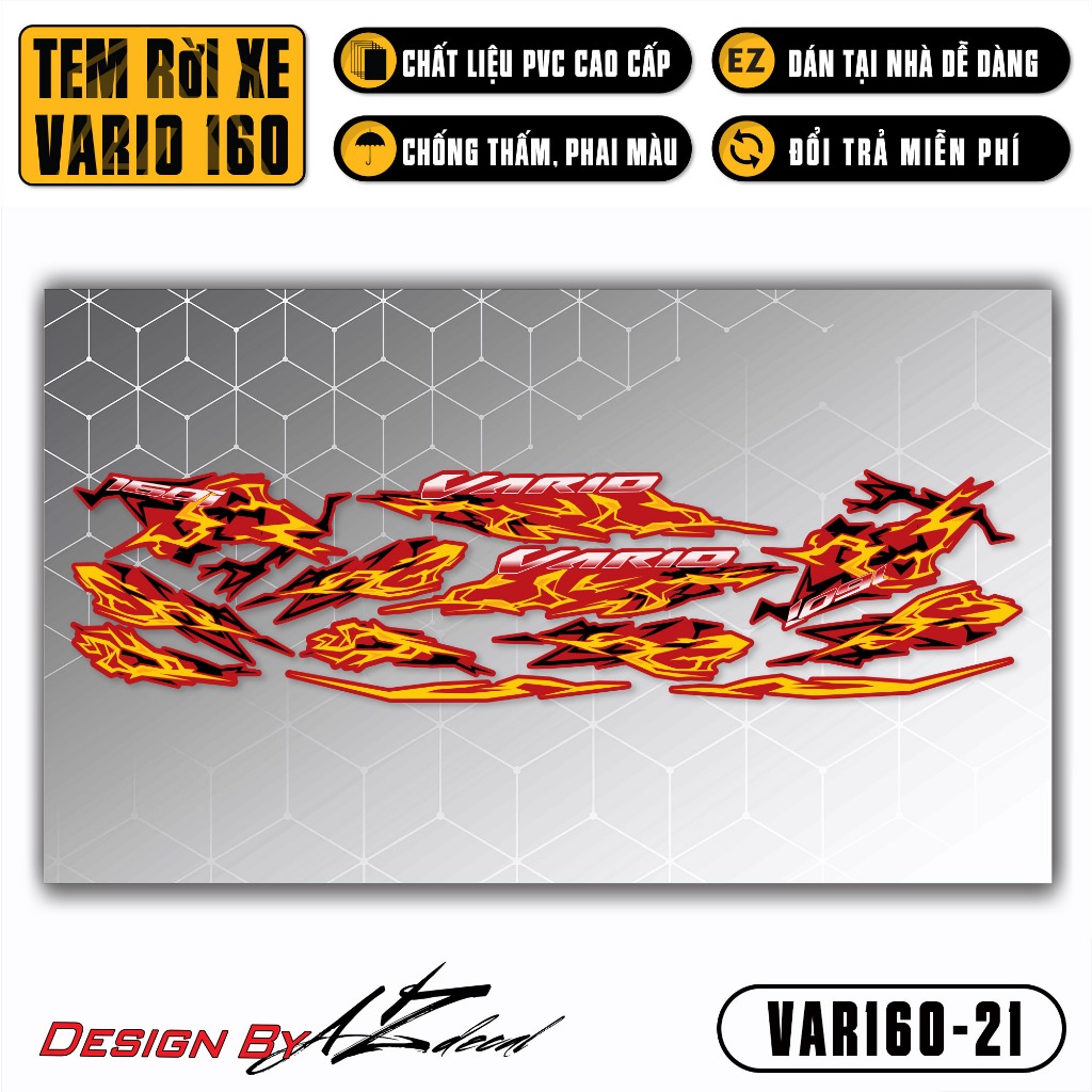 Decal Rời Dán Xe Vario 160 2023 Mẫu Tia Sét | VAR160-21 | Team Tem Hình Dán Xe Máy Chống Thấm Nước Chống Xước