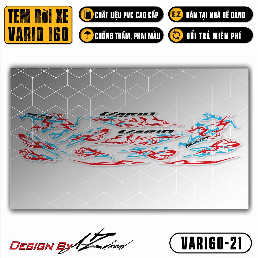 Decal Rời Dán Xe Vario 160 2023 Mẫu Tia Sét | VAR160-21 | Team Tem Hình Dán Xe Máy Chống Thấm Nước Chống Xước