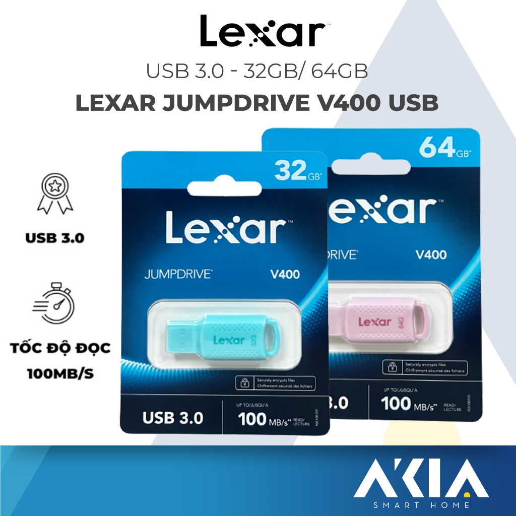 USB Lexar JumpDrive V400 32GB/ 64GB, Chuẩn USB 3.0, Tốc độ đọc 100Mb/s, chính hãng bảo hành 2 năm