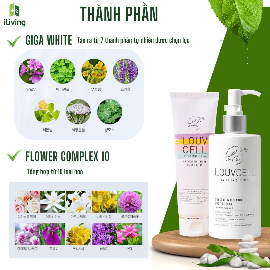 Bộ kem dưỡng ẩm trắng da body Louv Cell Crystal Whitening Body Lotion  ILIVING-LOUDTBTC
