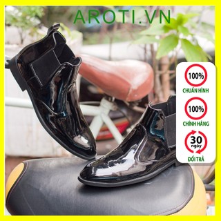 Giày Boot Nam AROTI Cao Cổ Chất Đẹp Cao Cấp,Đế Khâu Siêu Bền, Tăng Chiều Cao 3cm Form Hàn Màu Đen-CB520-Bóng-SP2