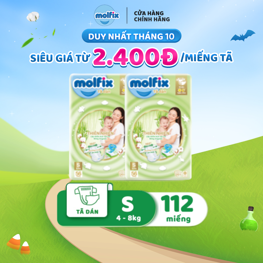 Combo 2 Tã/bỉm dán Moflix Thiên nhiên Jumbo S (4kg - 8kg) - 2 Gói- 112 miếng