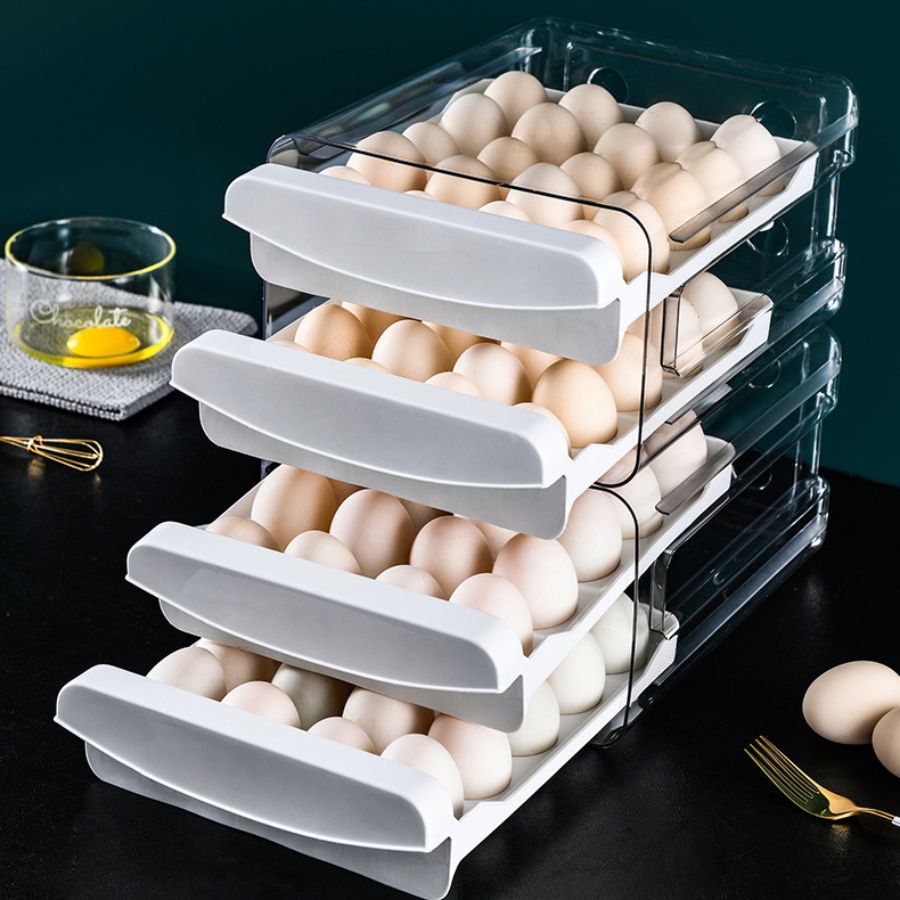 Khay đựng trứng 2 tầng 32-40 ô để tủ lạnh, Chất liệu nhựa PP & PET