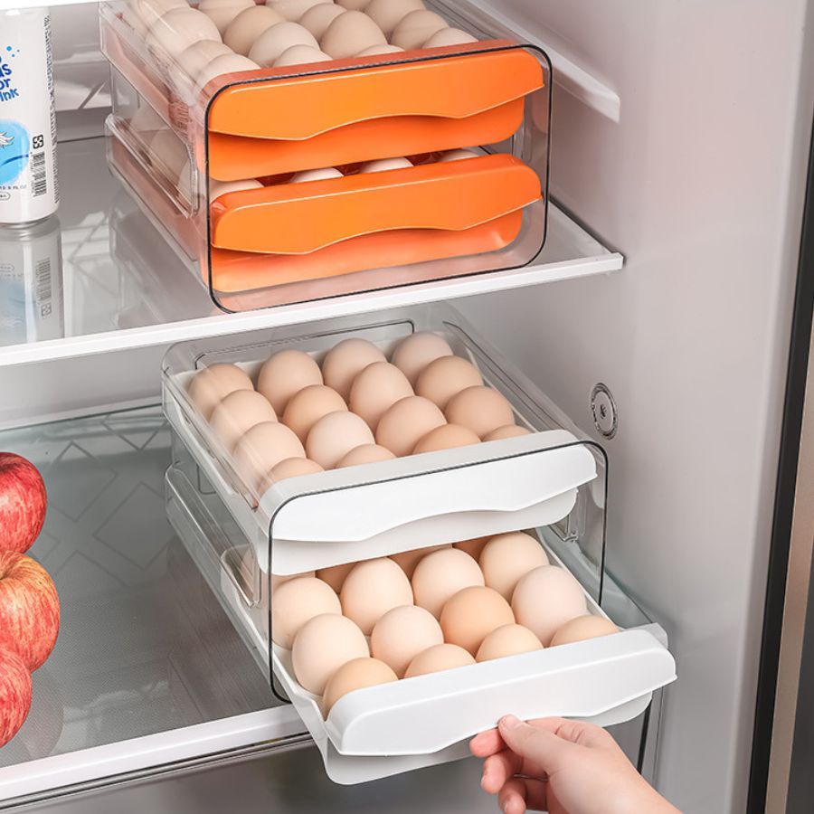 Khay đựng trứng 2 tầng 32-40 ô để tủ lạnh, Chất liệu nhựa PP & PET