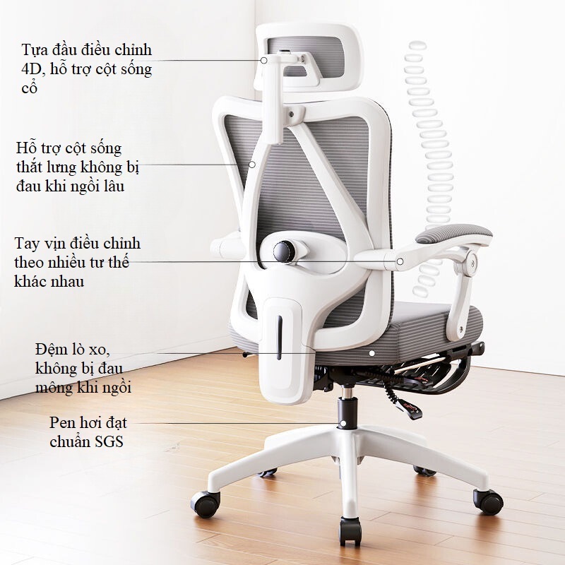 Ghế Công Thái Học Văn Phòng Ngả Lưng Thư Giãn Làm Việc TECH HOME Nệm Bọc Mút Xốp Cao Cấp