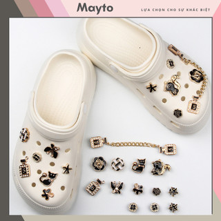 Bộ 13 Sticker, Charm 3D chủ đề Bling mèo đen DIY Mayto nhựa cứng gắn Dép Sục, Cá Sấu JB-67