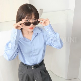 Cosouni - áo sơ mi lụa nữ màu xanh dương nhạt