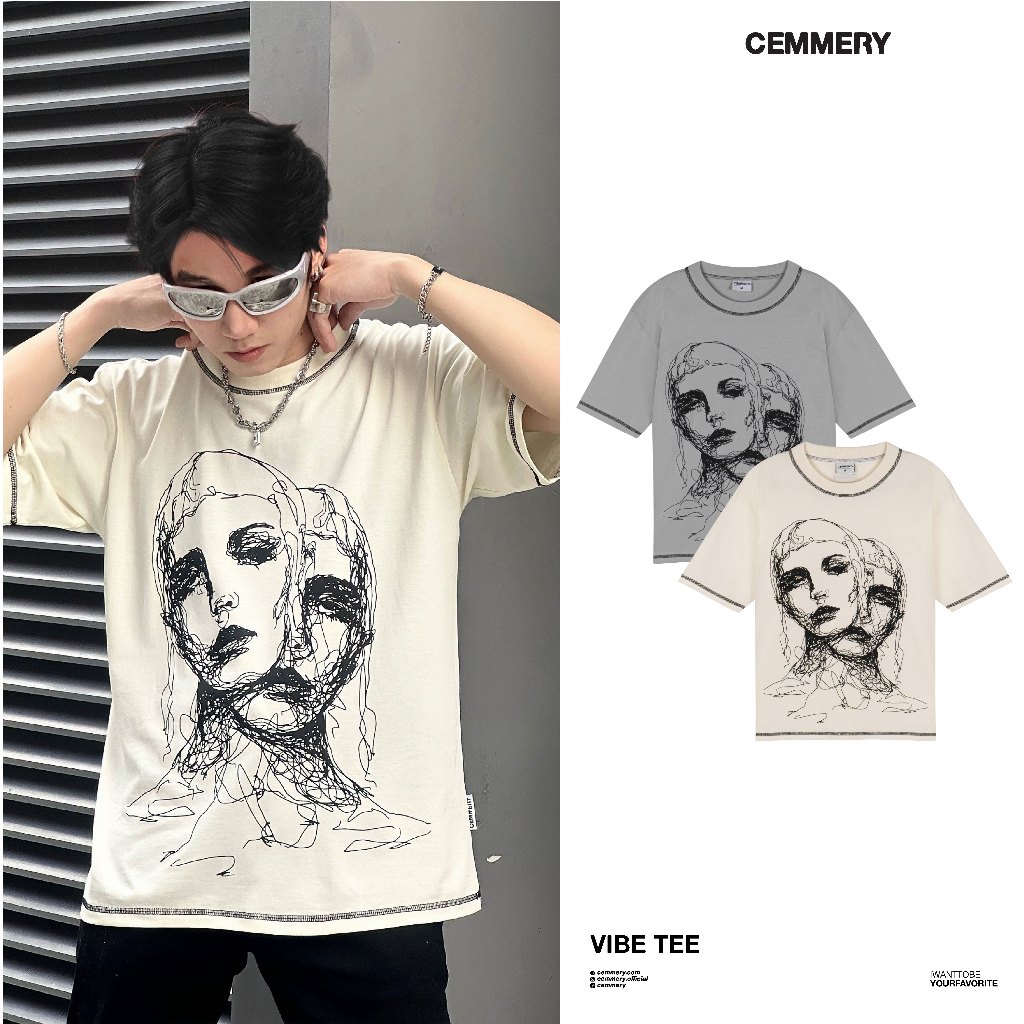 Áo Thun CEMMERY Local Brand Vibe Tee 2 Màu, Áo thun Form Rộng unisex nam nữ 250gsm