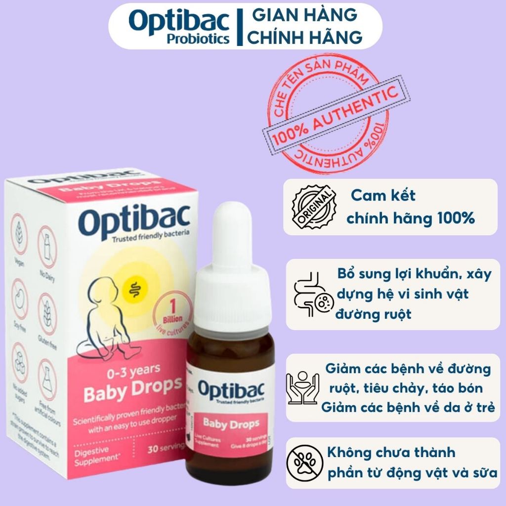 Men Vi Sinh Optibac Hồng - Men Vi Sinh Cho Bé, Lợi Khuẩn, Tăng Sức Đề Kháng Cho Bé, Táo Bón (Lọ 10ml)