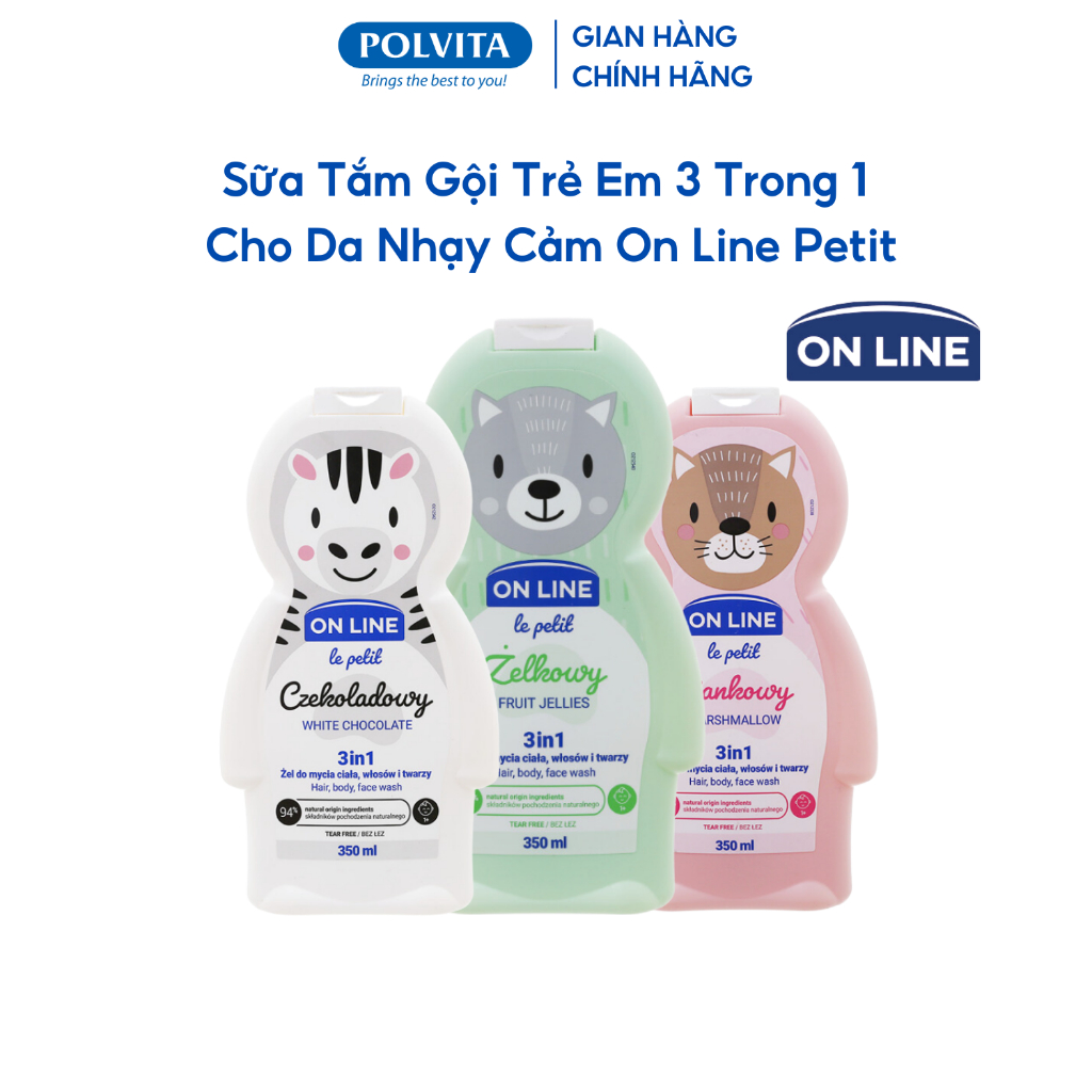 Sữa Tắm Gội Cho Bé 3 trong 1 ONLINE LE PETIT làm sạch nhẹ nhàng cho da nhạy cảm, 6 mùi hương chai 350ml