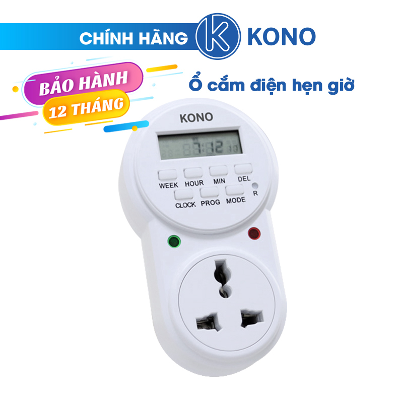 Ổ cắm hẹn giờ tự động KONO ETG-63A, điều khiển hẹn giờ được tới giây, với 20 lần tắt mở trong ngày