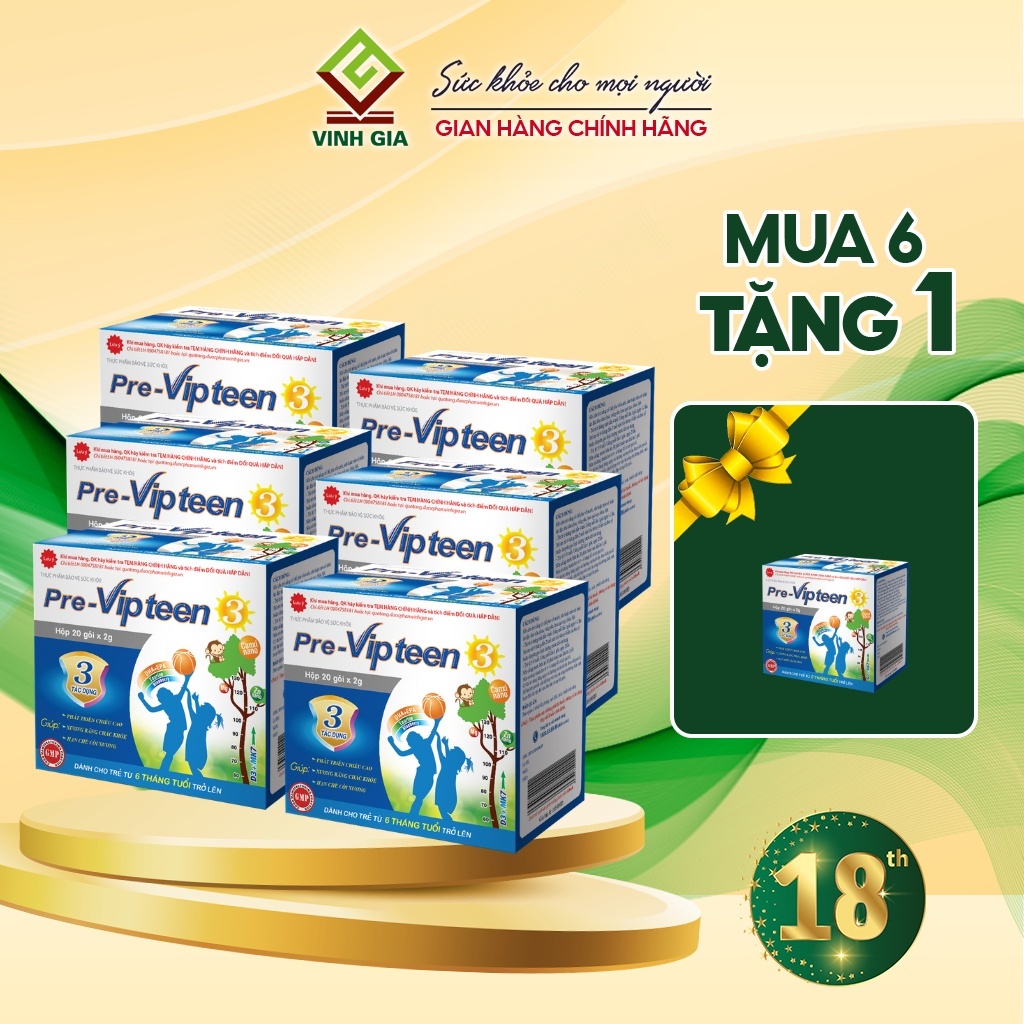 [Combo 6 Tặng 1] Hộp Cốm Pre-Vipteen 3 Hỗ Trợ Tăng Chiều Cao, Phát Triển Trí Não, Bảo Vệ Mắt Cho Bé Từ 6 Tháng - 9 Tuổi