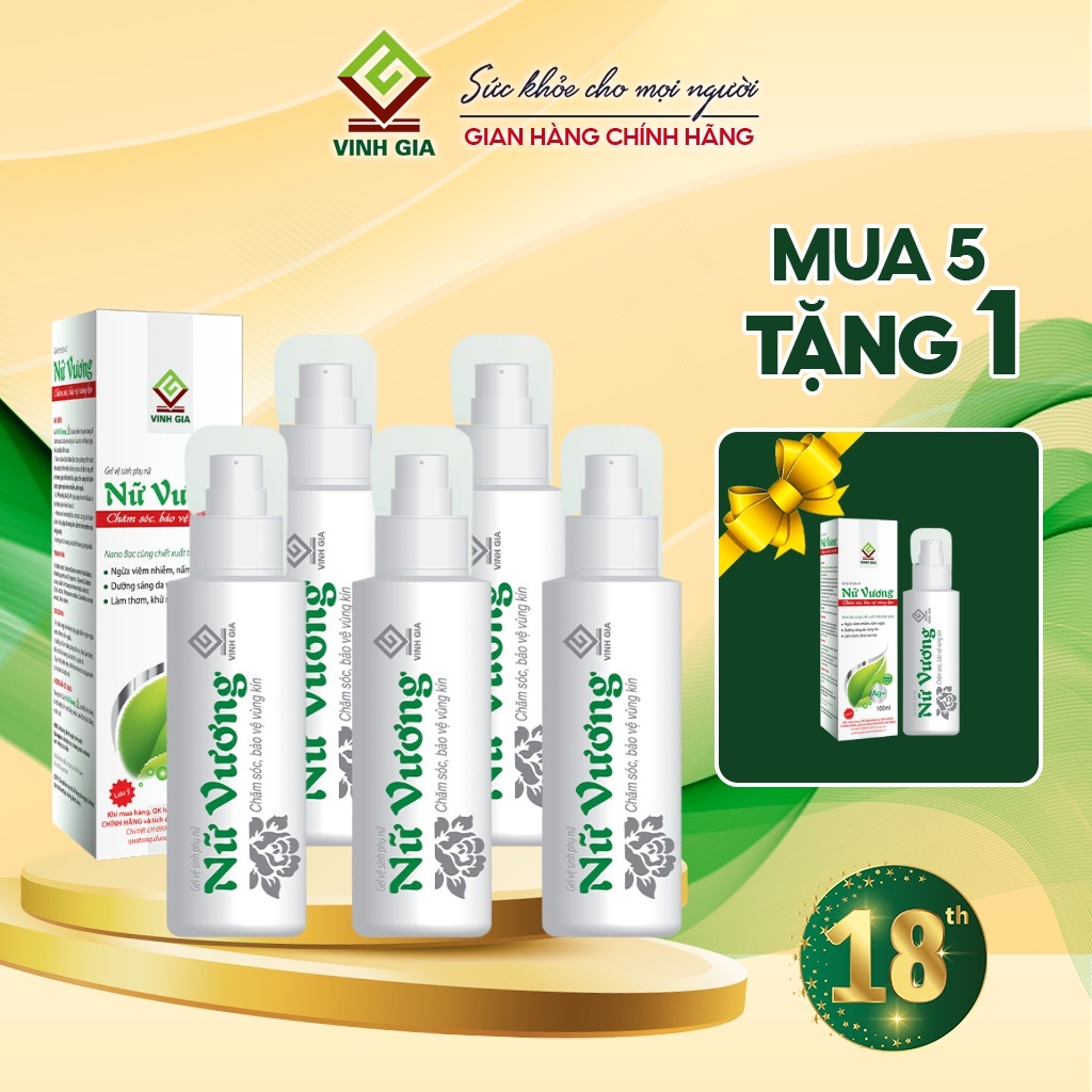 [Combo 5 Tặng 1] Dung dịch vệ Sinh Phụ Nữ Nữ Vương VINH GIA Giúp Làm Sạch Vùng Kín Hàng Ngày -  ĐÃ HUỶ TEM TÍCH ĐIỂM