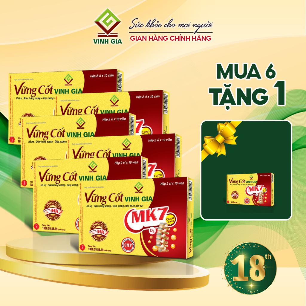 [Combo 6 Tặng 1] Vững Cốt VINH GIA Bổ Sung Canxi Và Dưỡng Chất Giúp Xương Chắc Khỏe, Giảm Loãng Xương - Hộp 20 Viên