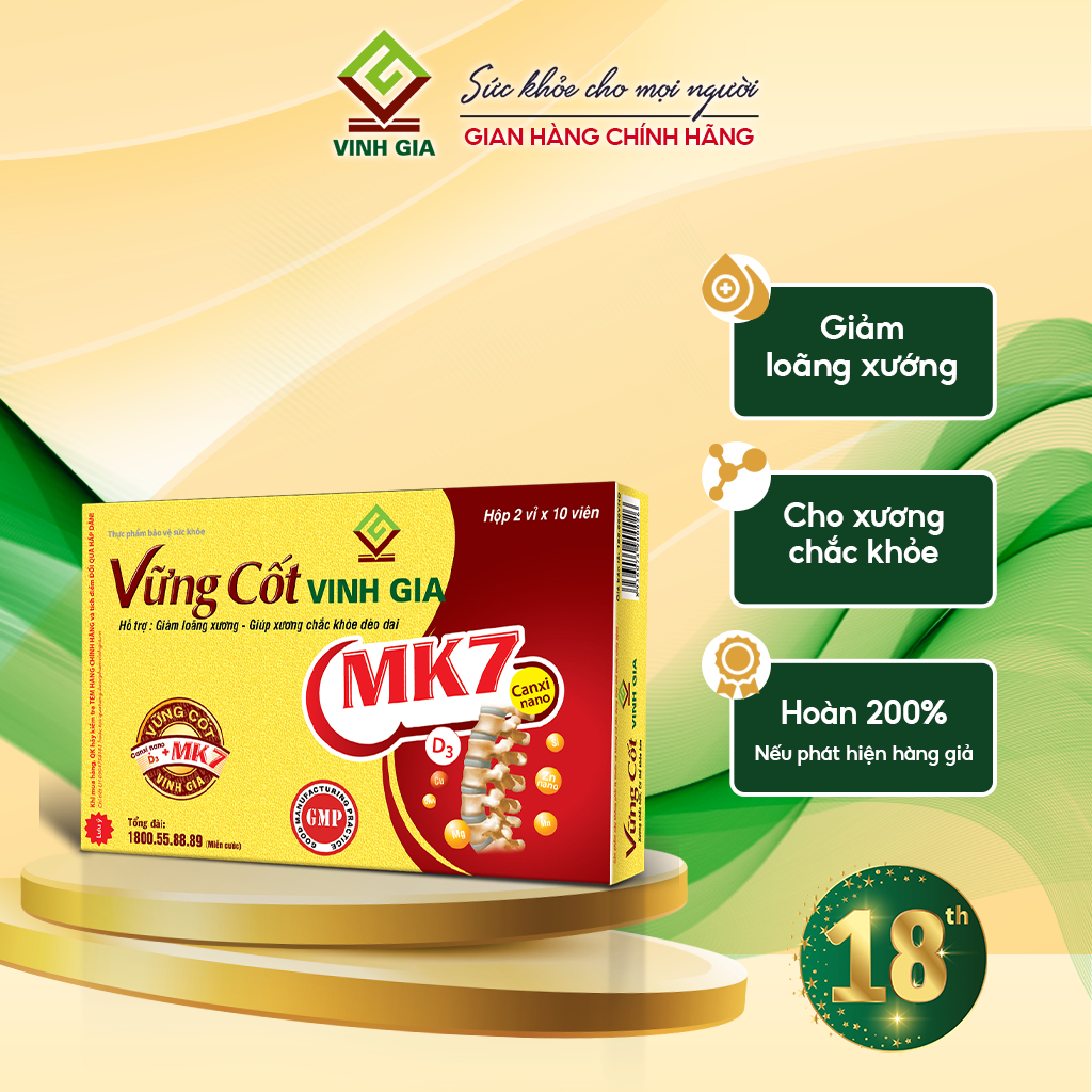 [Combo 3 Tặng  1 Xịt Rửa Mũi Xoang] Vững Cốt VINH GIA Bổ Sung Canxi,Vitamin Cải Thiện Tình Trạng Loãng Xương Hộp 20 viên