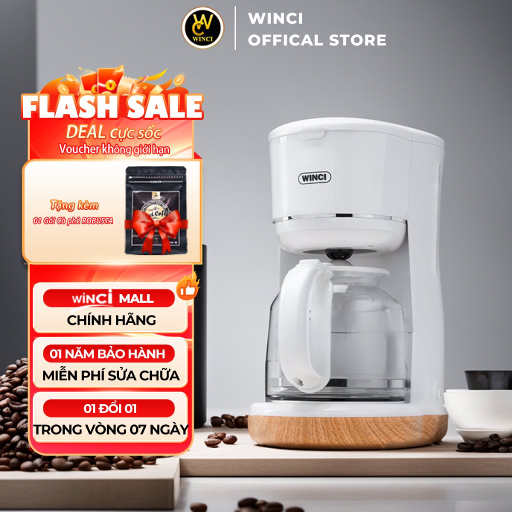 Máy Pha Cà Phê Nhỏ Giọt Winci CM9143, Dung Tích 1.5L, Bảo hành 01 năm.