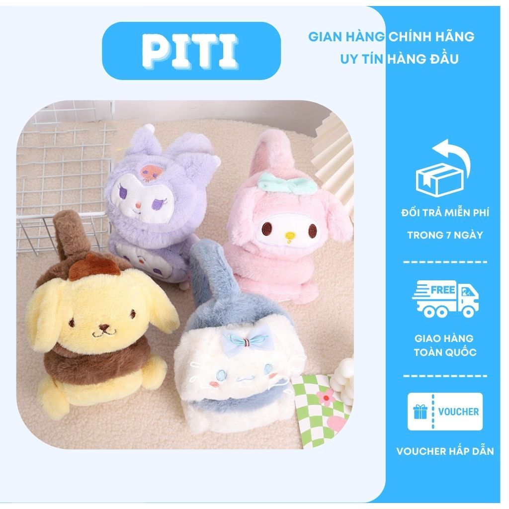 Bịt tai giữ ấm PITI hình thú dễ thương cute chùm tai gấu dâu được làm bằng sợi sợi polyester mềm mại ấm áp
