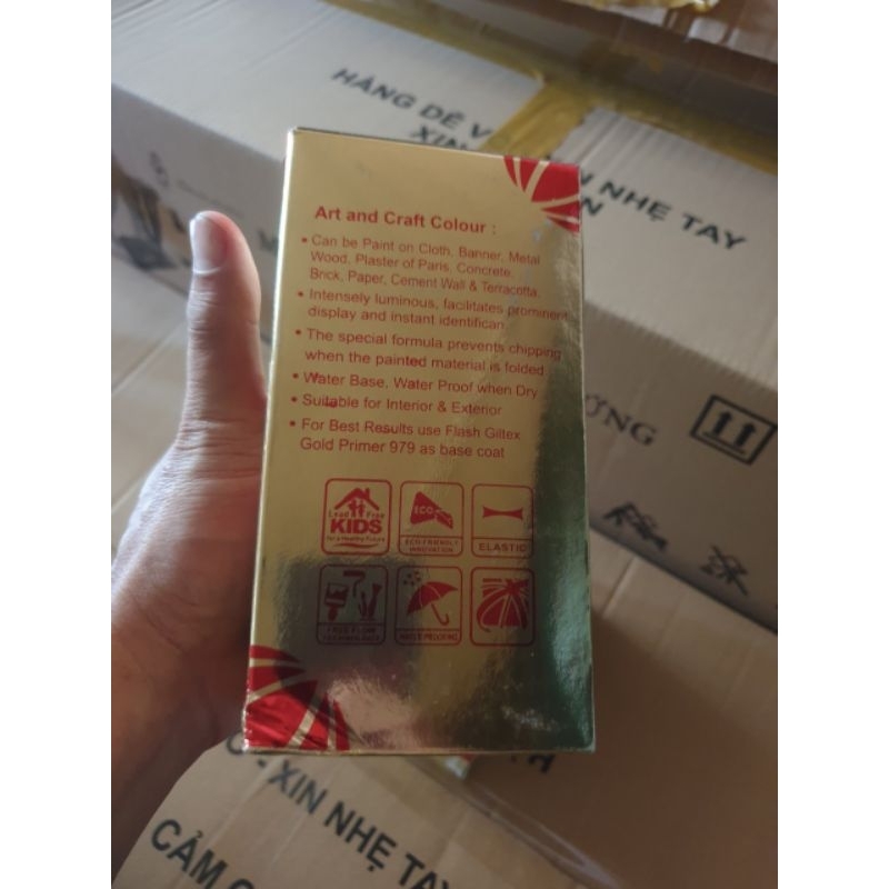 Màu nhũ Acrylic flash ấn độ 1000ml, màu vẽ vải, màu sơn tượng. sơn phủ đa chất liệu, màu nhũ vàng 106