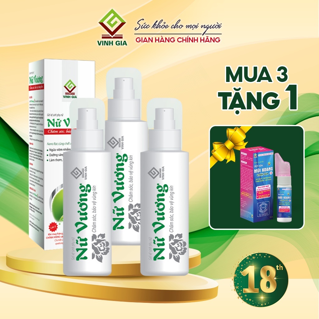 [Combo 3 Tặng 1 Xịt Rửa Mũi] Dung dịch vệ Sinh Phụ Nữ Nữ Vương VINH GIA Giúp Làm Sạch Vùng Kín Hàng Ngày 100ml