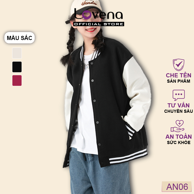 Bomber Phối Màu P.C Hàn Quốc LOVENA Áo 2 Lớp Thời Trang Nam Nữ AN06