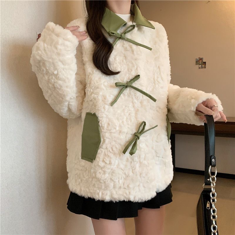 Áo Khoác Lông Cừu Phối Da Hai Màu Siêu Xinh Phong Cách Hàn Quốc Thu Đông_ Hàng Order QCCC Loại 1