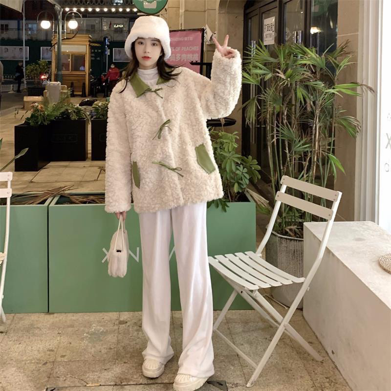 Áo Khoác Lông Cừu Phối Da Hai Màu Siêu Xinh Phong Cách Hàn Quốc Thu Đông_ Hàng Order QCCC Loại 1