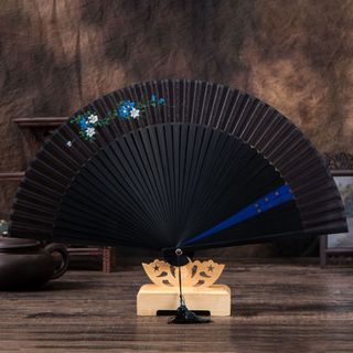 Quạt trúc cổ nan mở lưỡng lục trúc cổ trang dây tuyến xếp cầm tay phong cách Trung Quốc