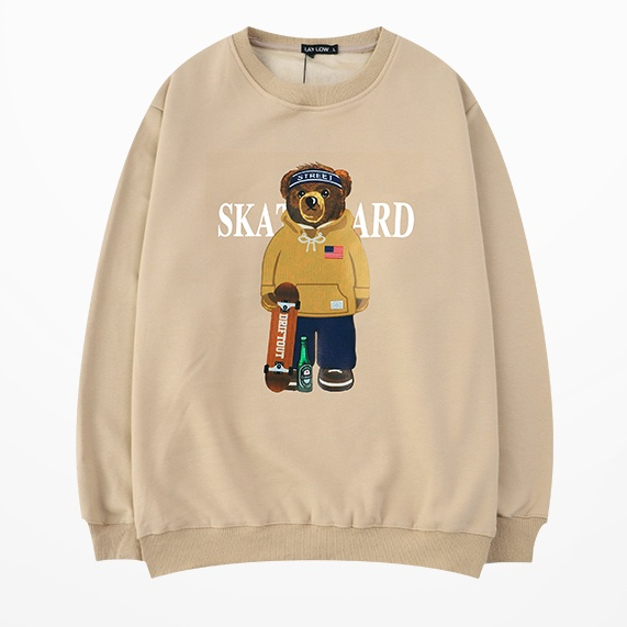 Áo nỉ cổ tròn nữ sweater dài tay thu đông in hình gấu chonmua365