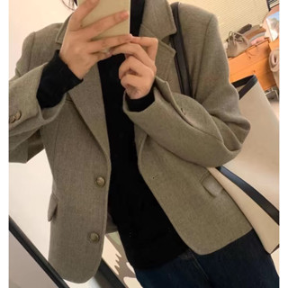 Xả hàng Áo khoác dạ Tweed cúc đồng xịn xò màu xanh rêu cực sang chảnh