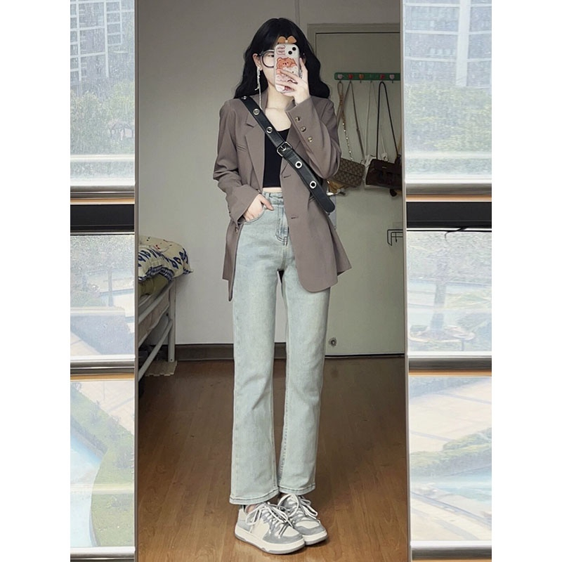 Quần Jeans Nữ Ống Đứng , Quần Bò Nữ Ống Đứng Cạp Cao Tôn Dáng Màu Xanh Trẻ Trung TL31