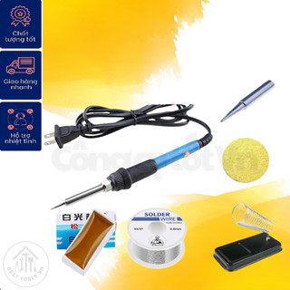Mỏ hàn thiếc điều chỉnh nhiệt độ tq936 60w, tay hàn nhiệt 936+ nhựa thông + thiếc + mũi hàn + đế gác + bọt biển