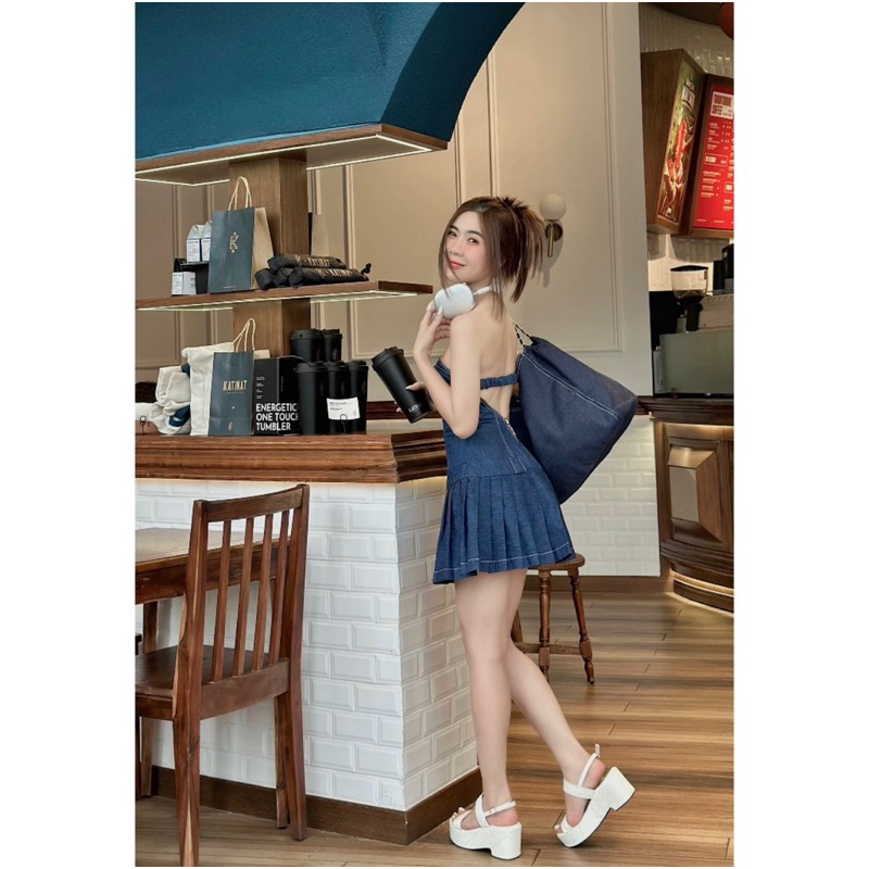 Pass Váy jean cup ngực newtag HAH Sz S