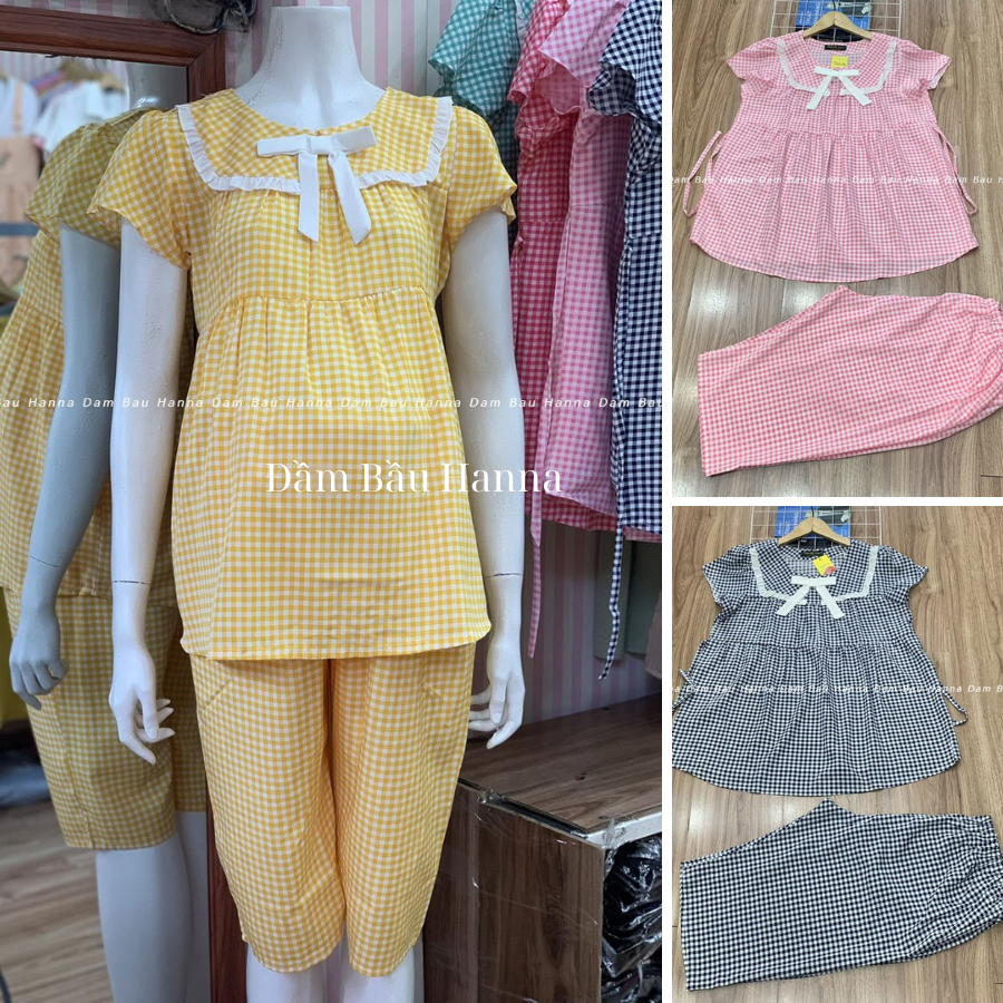 Đồ Bầu Xinh Mặc Nhà Lửng Vải Lụa Cotton Cao Cấp Free Size 40-75kg Thoáng Mát Có Thun Điều Chỉnh Bụng Không Nhăn