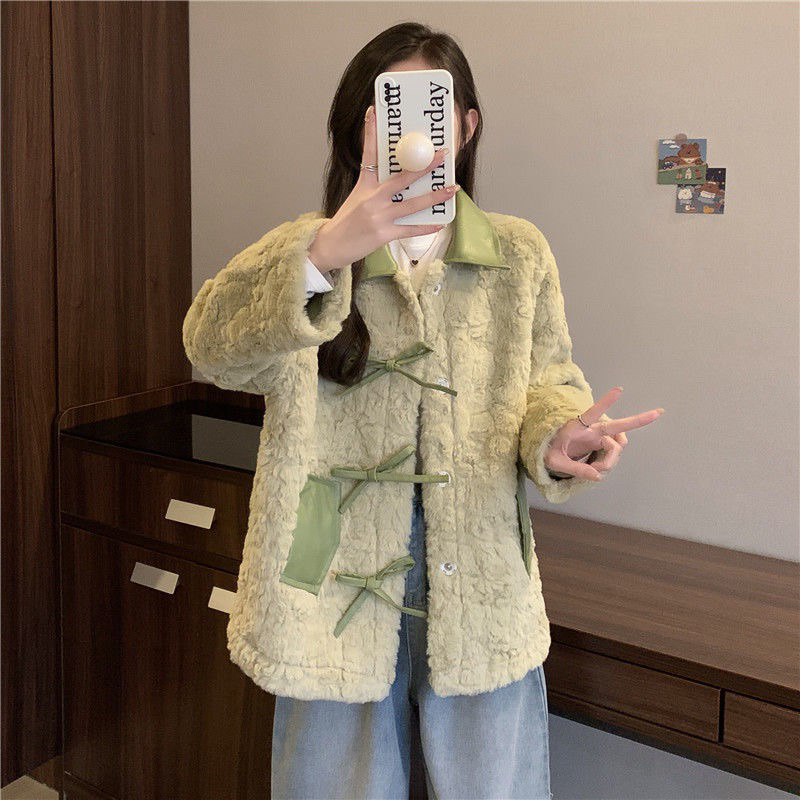 Áo Khoác Lông Cừu Phối Da Hai Màu Siêu Xinh Phong Cách Hàn Quốc Thu Đông_ Hàng Order QCCC Loại 1