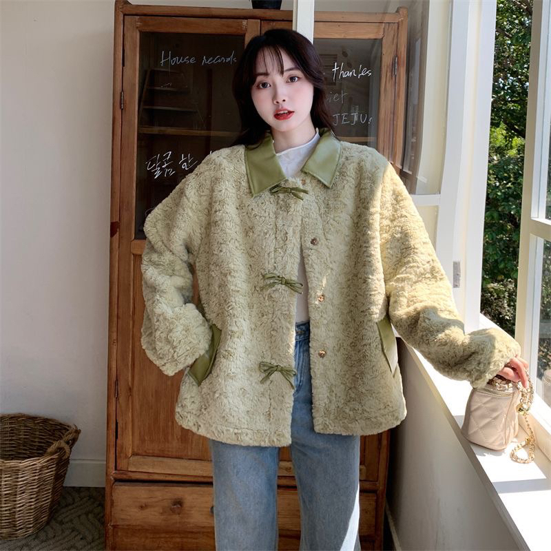 Áo Khoác Lông Cừu Phối Da Hai Màu Siêu Xinh Phong Cách Hàn Quốc Thu Đông_ Hàng Order QCCC Loại 1