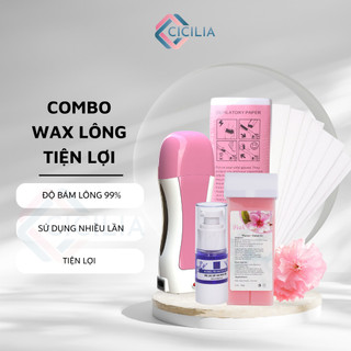 Combo máy đun sáp wax lông con lăn tặng kèm 50 tờ giấy wax và 20ml lau sáp cicilia