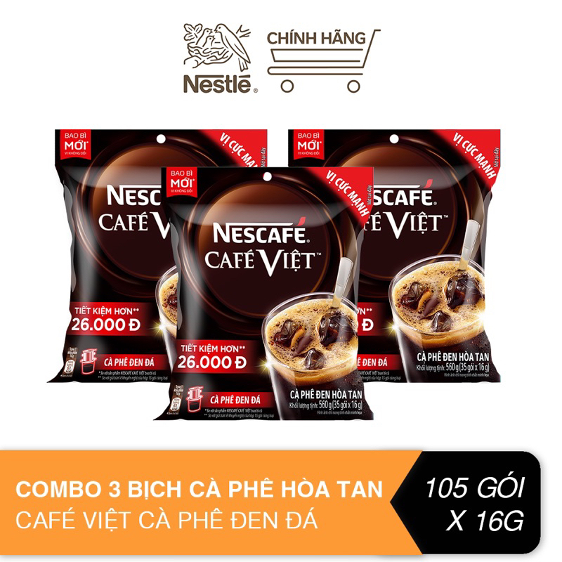 Combo 2 bịch Cafe đen hoà tan Nescafe’ Cafe’ Việt