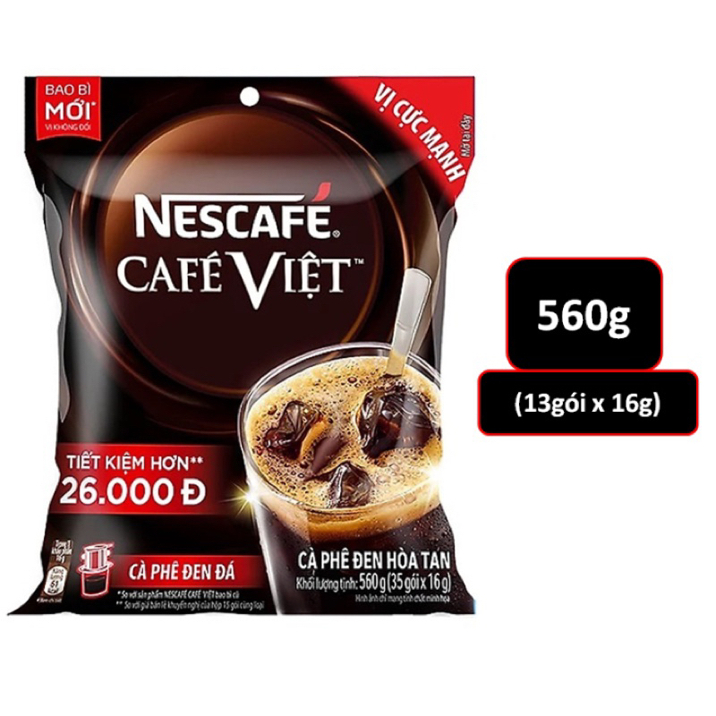 Cafe đen hoà tan Nescafe’ Caffe’ Việt  bịch 560g (Việt Đen)